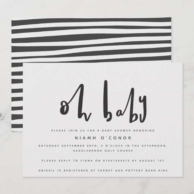 Oh baby, baby shower party invitation (Front/Back)