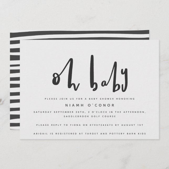 Oh baby, baby shower party invitation (Front/Back)