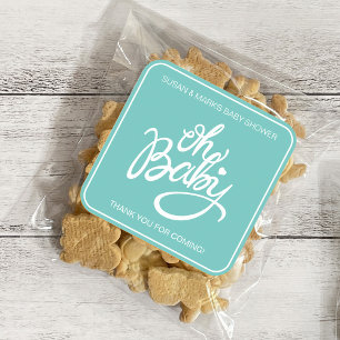 Oh Baby Baby Shower Square Sticker - Turquoise