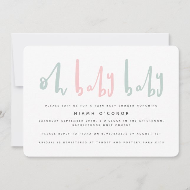 Oh baby baby twin baby shower invitation (Front)