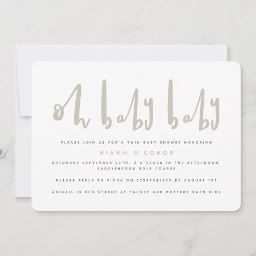 Oh baby baby twin baby shower invitation