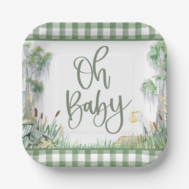 Oh Baby Bayou Swamp Baby Shower Paper Plates (Front)