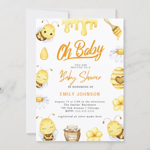 Oh Baby Bee Baby Shower Invitation