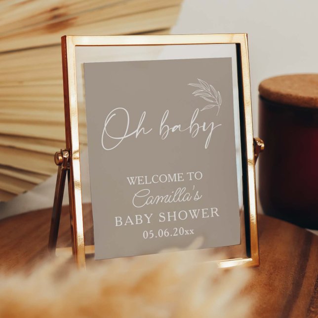 Oh Baby Beige Gender Neutral  Modern Baby Shower Poster (Creator Uploaded)