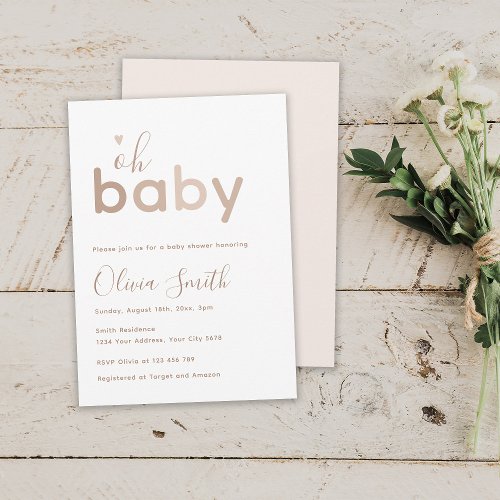 Oh Baby Beige Neutral Shower Invitation