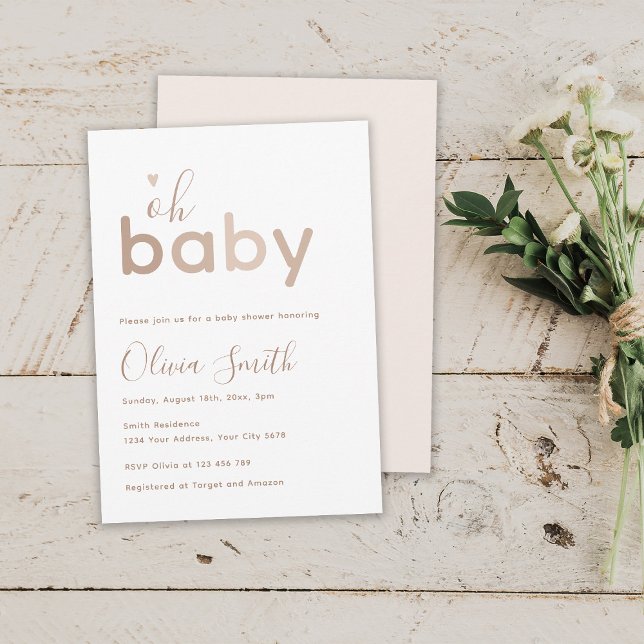 Oh Baby Beige Neutral Shower Invitation (Creator Uploaded)