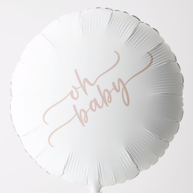 "Oh Baby" Beige Script Baby Shower Balloon (Front)