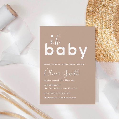 Oh Baby Beige Shower Invitation