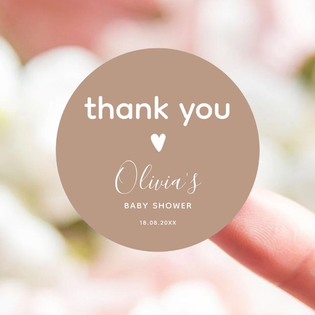 Oh Baby Beige Thank you Baby Shower Classic Round Sticker (Creator Uploaded)
