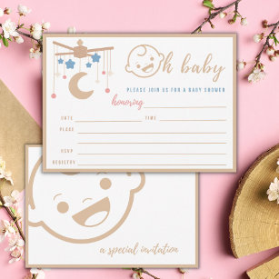 Oh Baby Big Baby Face Neutral Baby Shower Fill In Invitation