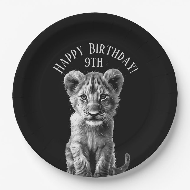 Oh Baby Big Cat Cub Birthday and Age Paper Plates (Front)