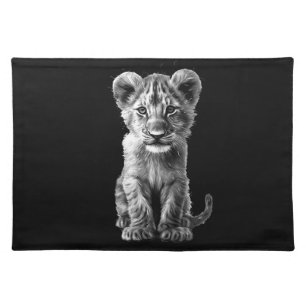 Oh Baby Big Cat Cub Black Cloth Placemat