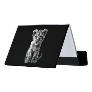 Oh Baby Big Cat Cub Black Desk Business Card Holder