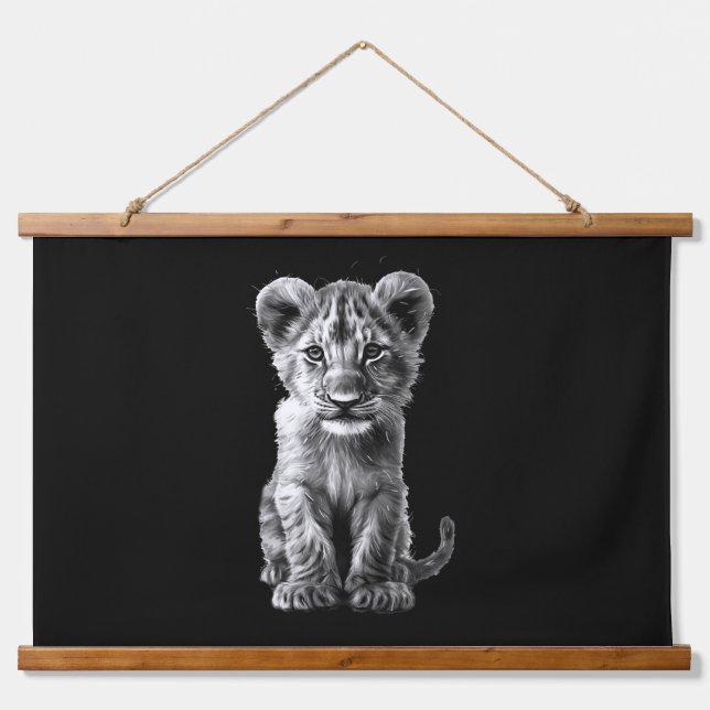 Oh Baby Big Cat Cub Black Hanging Tapestry (Front)