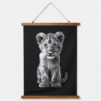 Oh Baby Big Cat Cub Black Hanging Tapestry