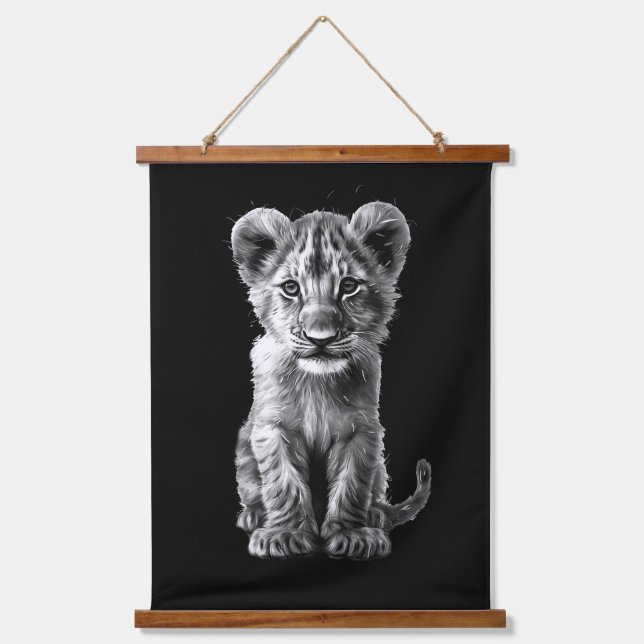Oh Baby Big Cat Cub Black Hanging Tapestry (Front)