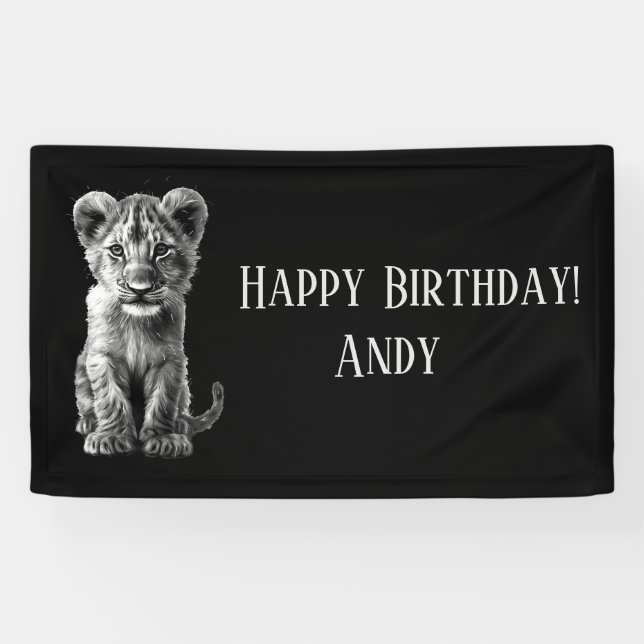 Oh Baby Big Cat Cub Gray 2 Lines Text Banner (Horizontal)