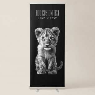 Oh Baby Big Cat Cub Gray 2 Lines Text Retractable Banner