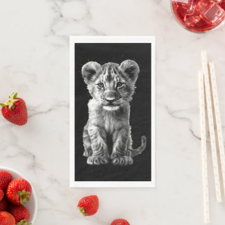 Oh Baby Big Cat Cub Gray Black Paper Guest Towels