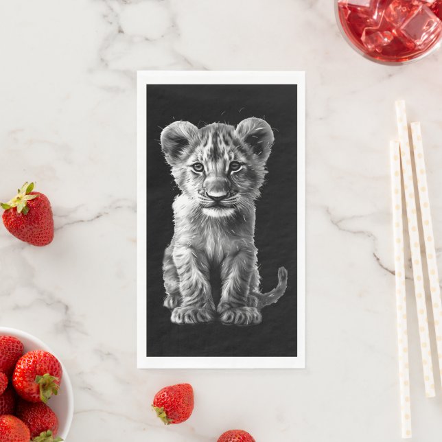 Oh Baby Big Cat Cub Gray Black Paper Guest Towels (Insitu)