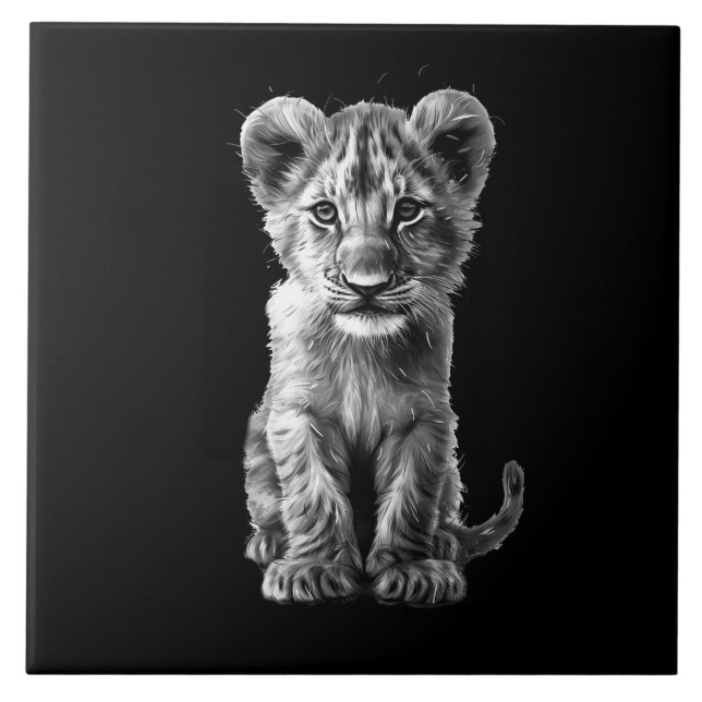 Oh Baby Big Cat Cub Gray Ceramic Tile (Front)