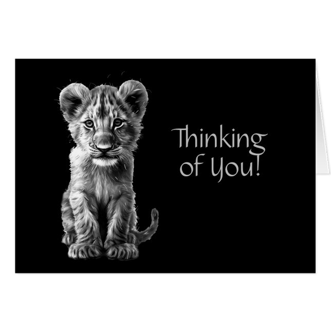 Oh Baby Big Cat Cub Gray Custom Greeting Cards (Front Horizontal)