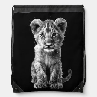 Oh Baby Big Cat Cub Gray Drawstring Bag