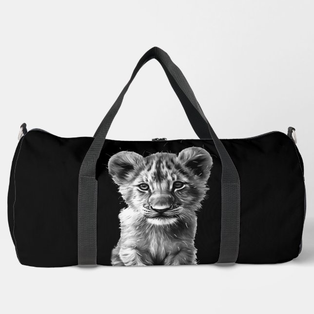 Oh Baby Big Cat Cub Gray Duffle Bag (Front)