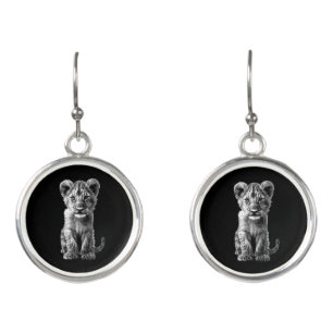 Oh Baby Big Cat Cub Gray Earrings