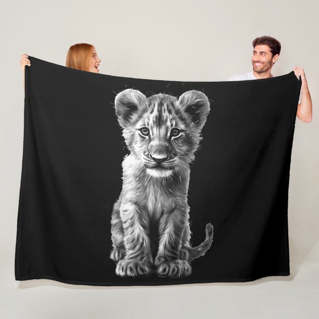 Oh Baby Big Cat Cub Gray Fleece Blanket (In Situ)