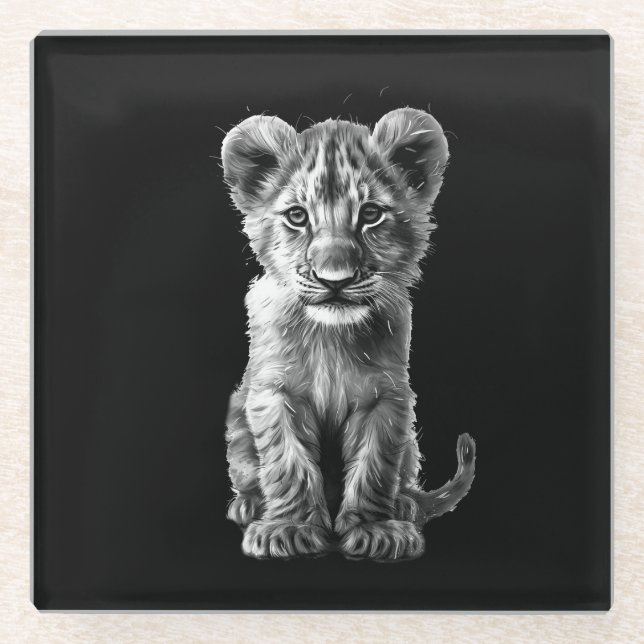 Oh Baby Big Cat Cub Gray Glass Coaster (Front)