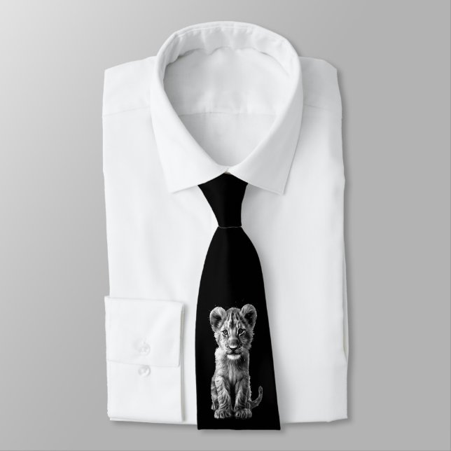 Oh Baby Big Cat Cub Gray Neck Tie (Tied)
