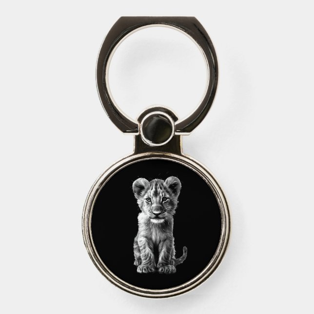 Oh Baby Big Cat Cub Gray Phone Ring Stand (Front)