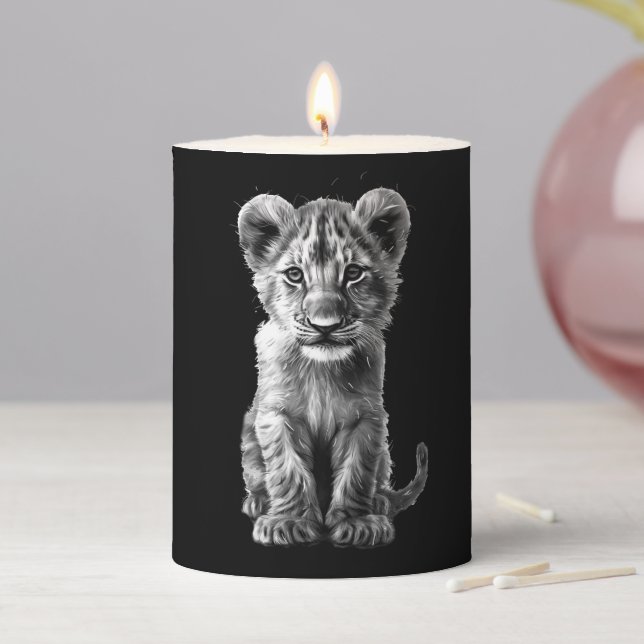Oh Baby Big Cat Cub Gray Pillar Candle (In Situ)