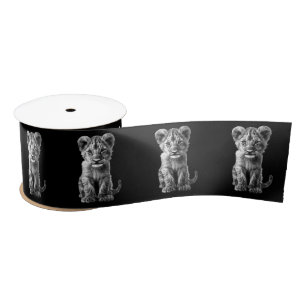Oh Baby Big Cat Cub Gray Satin Ribbon