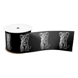 Oh Baby Big Cat Cub Gray Satin Ribbon