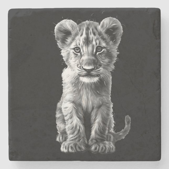 Oh Baby Big Cat Cub Gray Stone Coaster (Front)