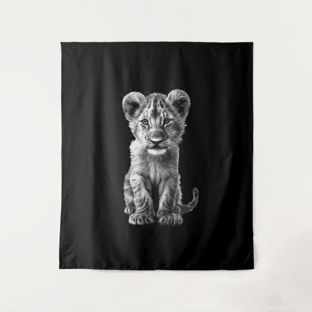 Oh Baby Big Cat Cub Gray Tapestry (Front)