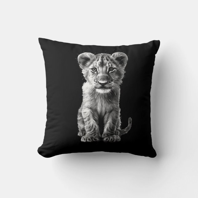Oh Baby Big Cat Cub Gray Throw Pillow (Front)