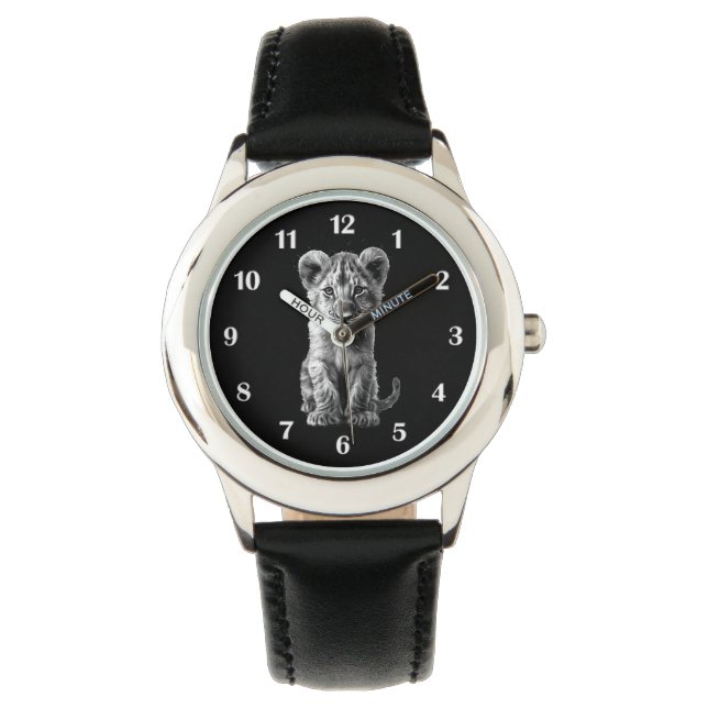 Oh Baby Big Cat Cub Gray White Numbers Watch (Front)