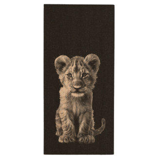 Oh Baby Big Cat Cub Gray Wood Flash Drive