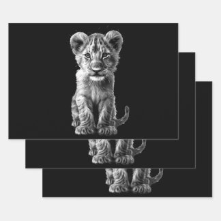 Oh Baby Big Cat Cub Gray Wrapping Paper Sheets