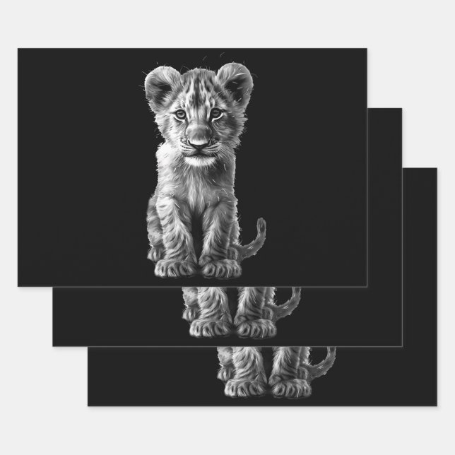 Oh Baby Big Cat Cub Gray Wrapping Paper Sheets (Set)