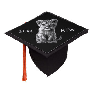 Oh Baby Big Cat Cub Gray Year Monogram Graduation Cap Topper