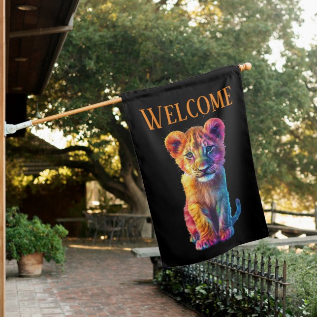 Oh Baby Big Cat Cub Welcome House Flag (In SItu)