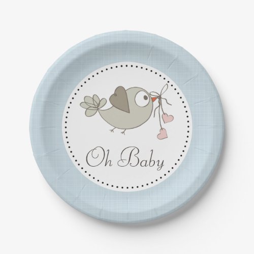 Oh Baby Bird Blue Baby Shower Paper Plates