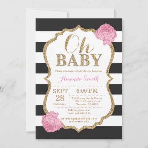 Oh Baby Black and Gold Baby Shower Invitation