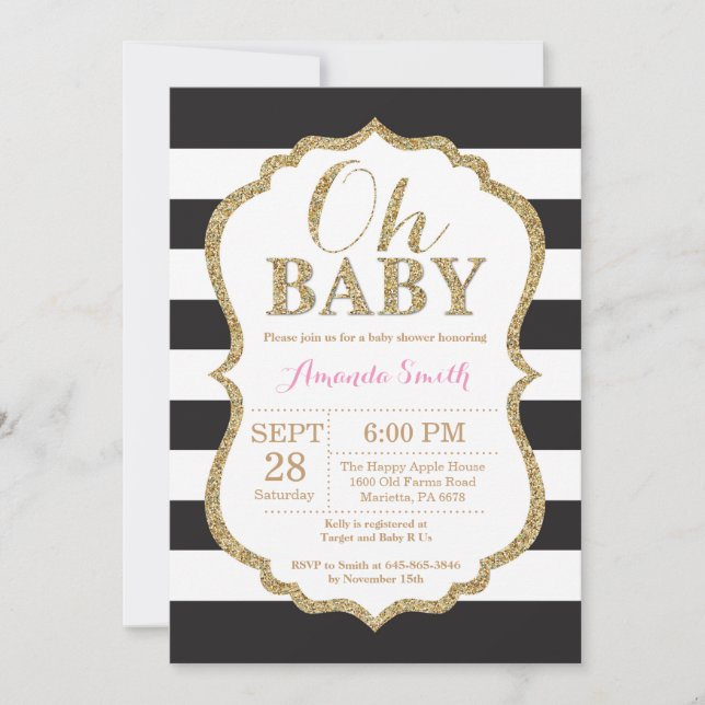 Oh Baby Black and Gold Baby Shower Invitation (Front)