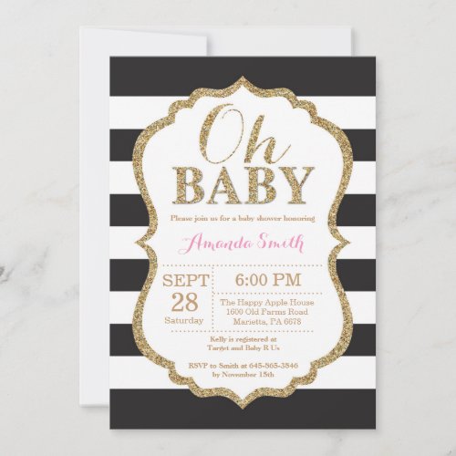 Oh Baby Black and Gold Baby Shower Invitation