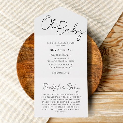 Oh Baby Black and White Minimal Baby Shower All In One Invitation